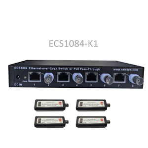 Ethernet over Coax Switch with PoE Pass-Through with four DECA-200 EoC Adapters